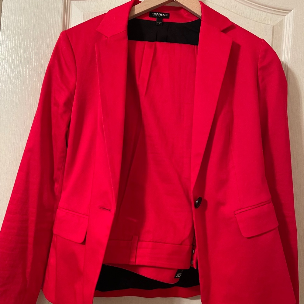 Red hot pants suit